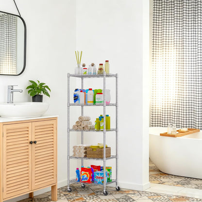 5-Wire Shelving Metal Storage Rack Adjustable Shelves,Standing Storage Shelf Units for Laundry Bathroom Kitchen Pantry Closet(Black,11.8" D x 16.6" W x 53.5" H)