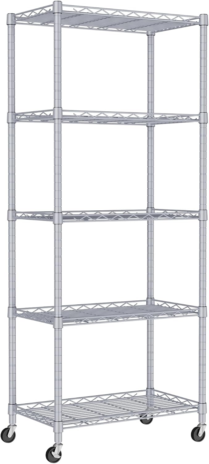5-Wire Shelving Metal Storage Rack Adjustable Shelves,Standing Storage Shelf Units for Laundry Bathroom Kitchen Pantry Closet(Black,11.8" D x 16.6" W x 53.5" H)