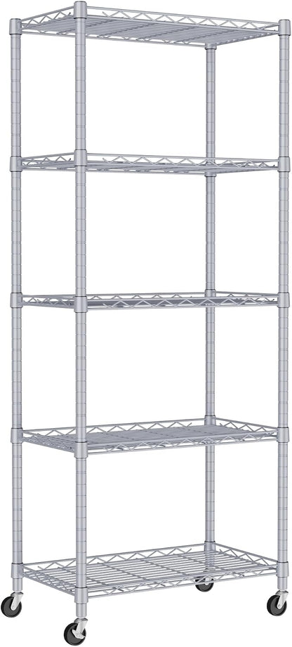 5-Wire Shelving Metal Storage Rack Adjustable Shelves,Standing Storage Shelf Units for Laundry Bathroom Kitchen Pantry Closet(Black,11.8" D x 16.6" W x 53.5" H)