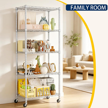 5-Wire Shelving Metal Storage Rack Adjustable Shelves,Standing Storage Shelf Units for Laundry Bathroom Kitchen Pantry Closet(Black,11.8" D x 16.6" W x 53.5" H)