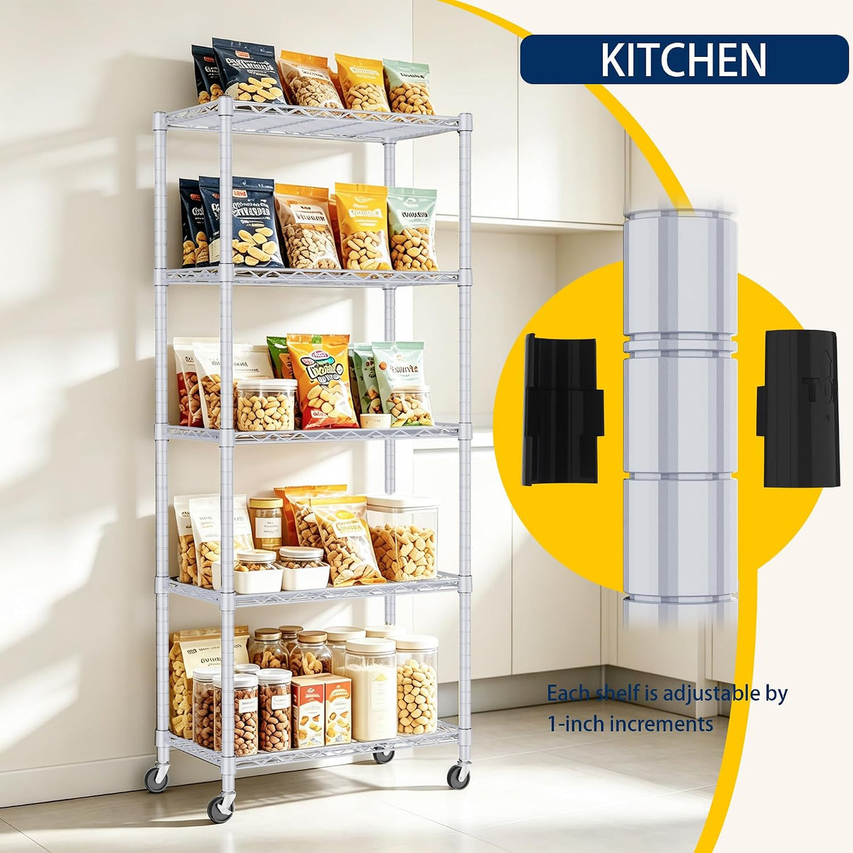 5-Wire Shelving Metal Storage Rack Adjustable Shelves,Standing Storage Shelf Units for Laundry Bathroom Kitchen Pantry Closet(Black,11.8" D x 16.6" W x 53.5" H)