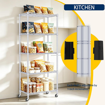 5-Wire Shelving Metal Storage Rack Adjustable Shelves,Standing Storage Shelf Units for Laundry Bathroom Kitchen Pantry Closet(Black,11.8" D x 16.6" W x 53.5" H)