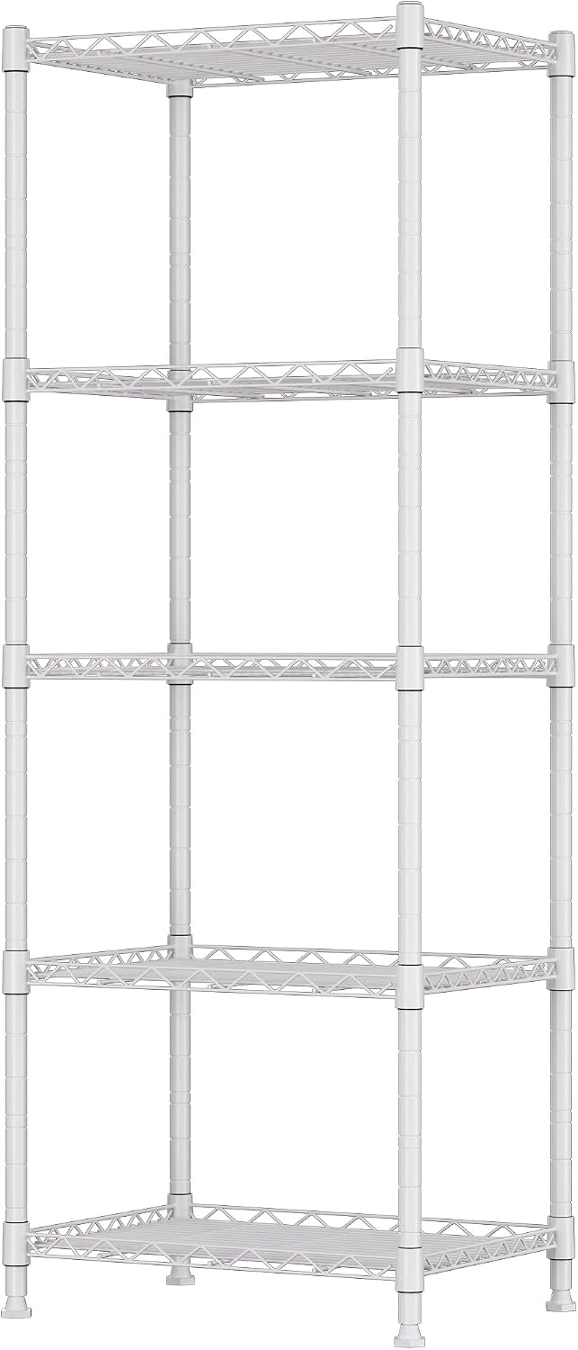 5-Wire Shelving Metal Storage Rack Adjustable Shelves,Standing Storage Shelf Units for Laundry Bathroom Kitchen Pantry Closet(Black,11.8" D x 16.6" W x 53.5" H)