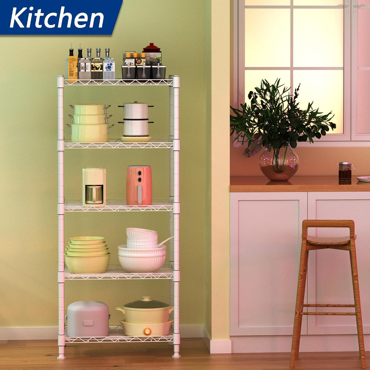 5-Wire Shelving Metal Storage Rack Adjustable Shelves,Standing Storage Shelf Units for Laundry Bathroom Kitchen Pantry Closet(Black,11.8" D x 16.6" W x 53.5" H)