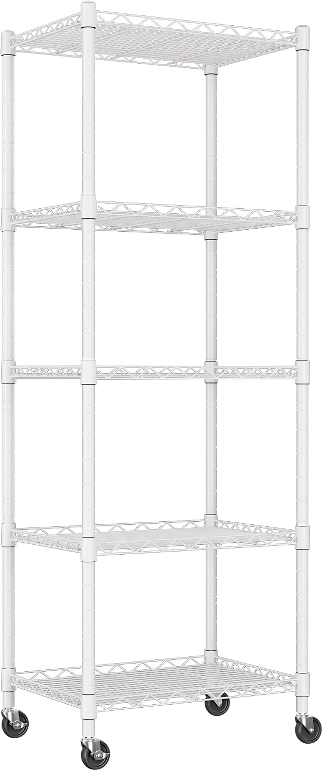 5-Wire Shelving Metal Storage Rack Adjustable Shelves,Standing Storage Shelf Units for Laundry Bathroom Kitchen Pantry Closet(Black,11.8" D x 16.6" W x 53.5" H)