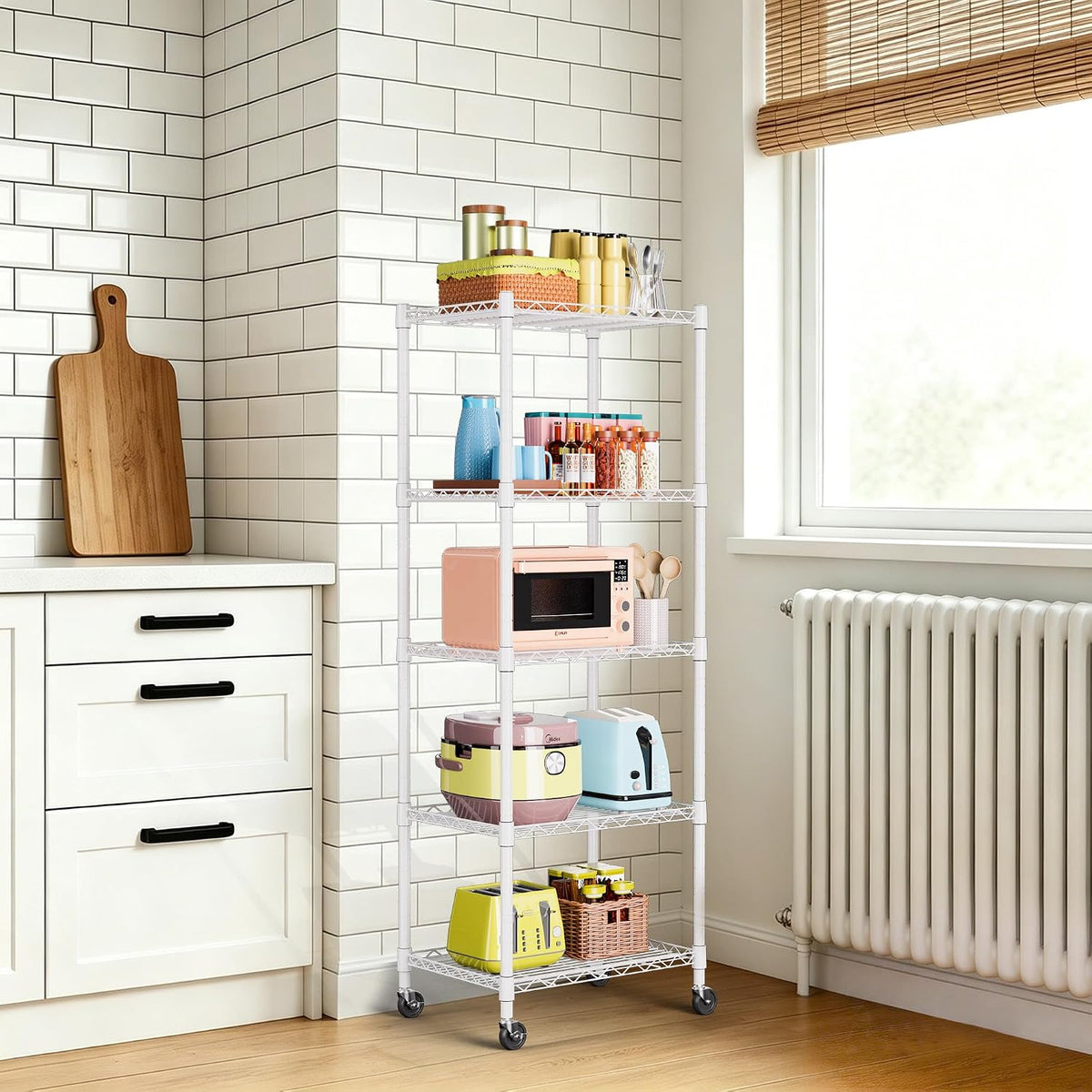 5-Wire Shelving Metal Storage Rack Adjustable Shelves,Standing Storage Shelf Units for Laundry Bathroom Kitchen Pantry Closet(Black,11.8" D x 16.6" W x 53.5" H)