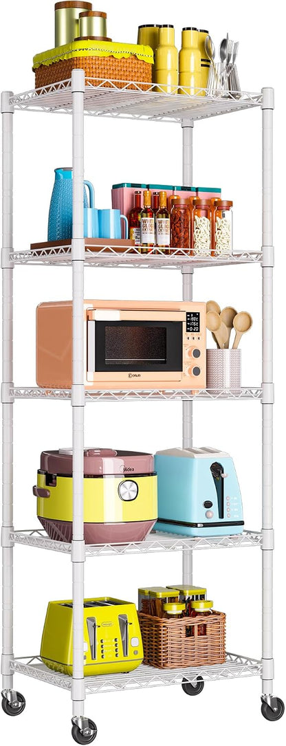 5-Wire Shelving Metal Storage Rack Adjustable Shelves,Standing Storage Shelf Units for Laundry Bathroom Kitchen Pantry Closet(Black,11.8" D x 16.6" W x 53.5" H)