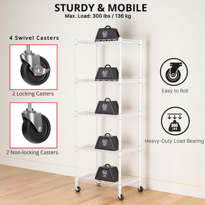 5-Wire Shelving Metal Storage Rack Adjustable Shelves,Standing Storage Shelf Units for Laundry Bathroom Kitchen Pantry Closet(Black,11.8" D x 16.6" W x 53.5" H)