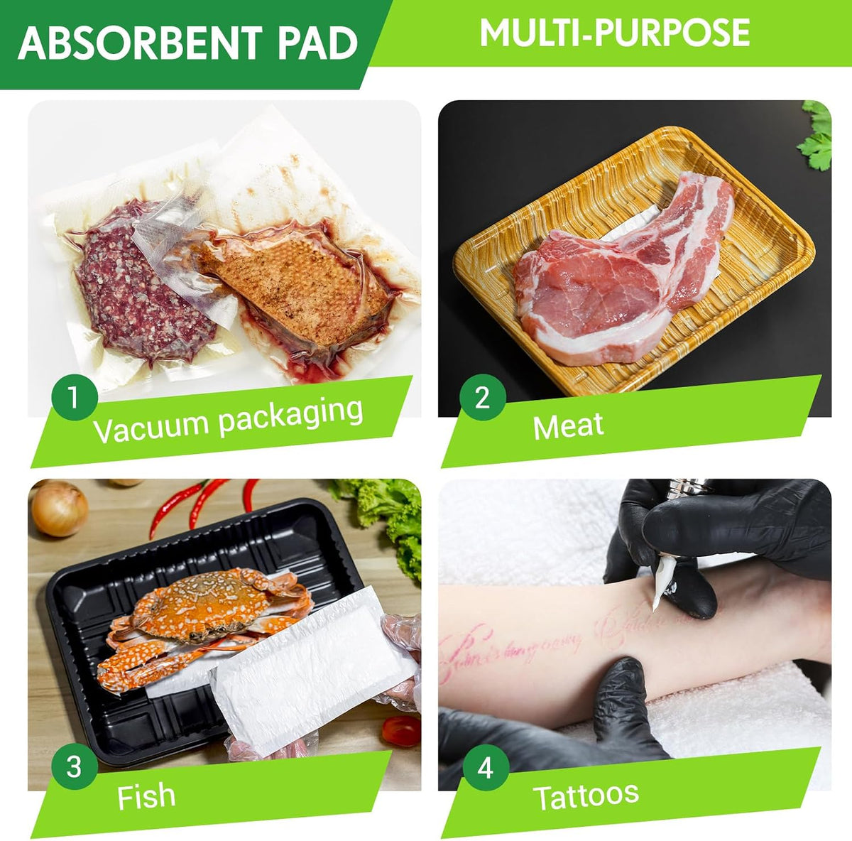 1000 Absorbent Meat Pads, 5 x 7 Food Tray Liner for Packaging