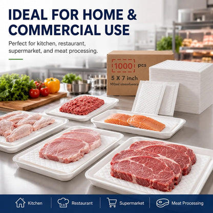 1000 Absorbent Meat Pads, 5 x 7 Food Tray Liner for Packaging