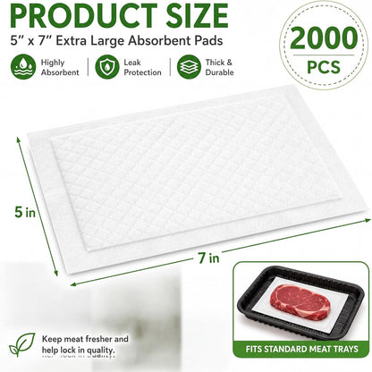 1000 Absorbent Meat Pads, 5 x 7 Food Tray Liner for Packaging