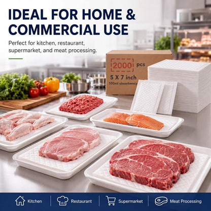 1000 Absorbent Meat Pads, 5 x 7 Food Tray Liner for Packaging