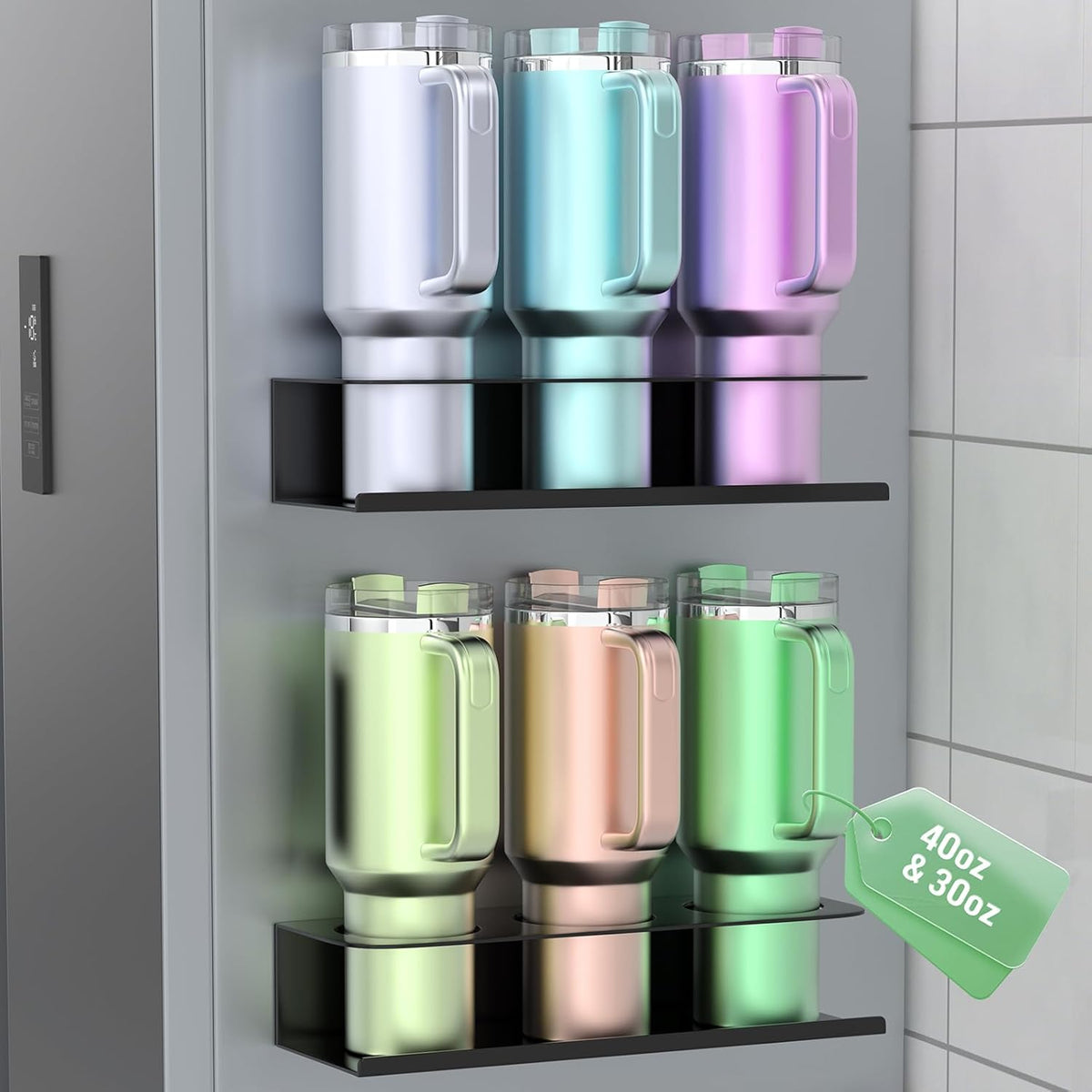 Magnetic Stanley Cup Holder for Fridge, Water Bottle Organizer for Tumbler with Double Sided Tape Hold Stanley Cup Accessories for Kitchen Cabinet Wall