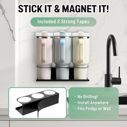 Magnetic Stanley Cup Holder for Fridge, Water Bottle Organizer for Tumbler with Double Sided Tape Hold Stanley Cup Accessories for Kitchen Cabinet Wall