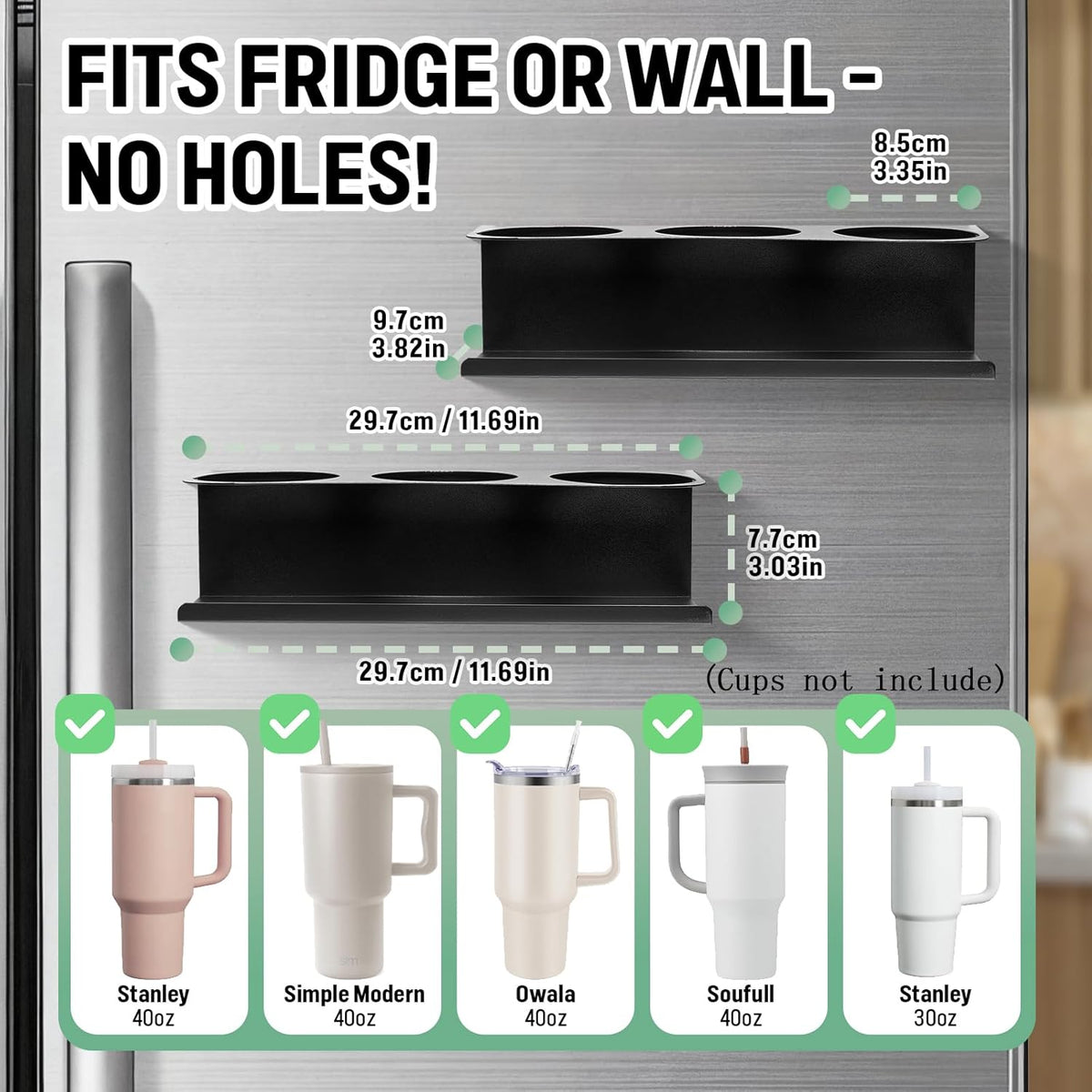 Magnetic Stanley Cup Holder for Fridge, Water Bottle Organizer for Tumbler with Double Sided Tape Hold Stanley Cup Accessories for Kitchen Cabinet Wall