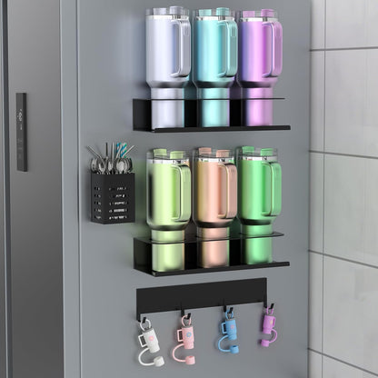 Magnetic Stanley Cup Holder for Fridge, Water Bottle Organizer for Tumbler with Double Sided Tape Hold Stanley Cup Accessories for Kitchen Cabinet Wall