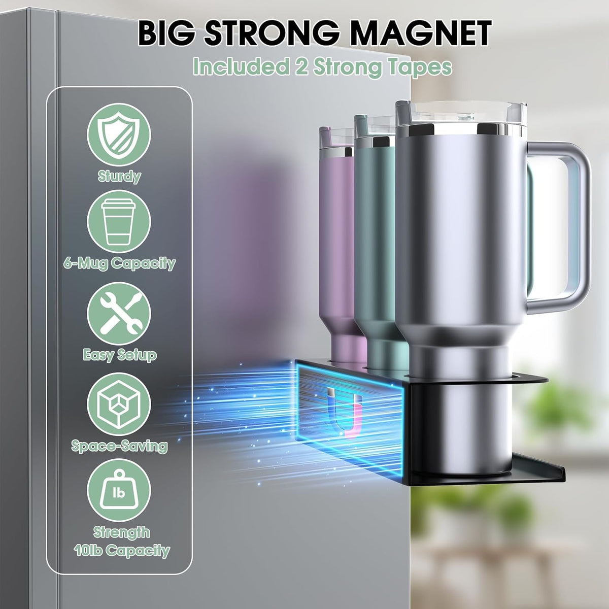 Magnetic Stanley Cup Holder for Fridge, Water Bottle Organizer for Tumbler with Double Sided Tape Hold Stanley Cup Accessories for Kitchen Cabinet Wall