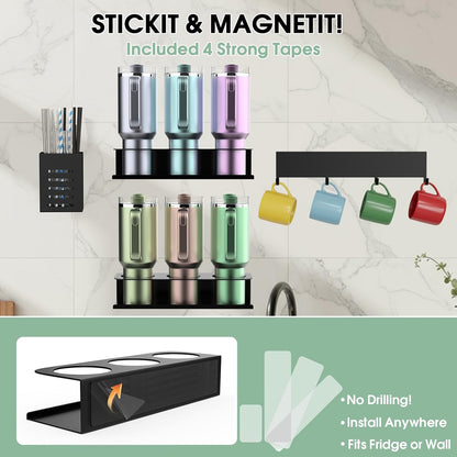 Magnetic Stanley Cup Holder for Fridge, Water Bottle Organizer for Tumbler with Double Sided Tape Hold Stanley Cup Accessories for Kitchen Cabinet Wall