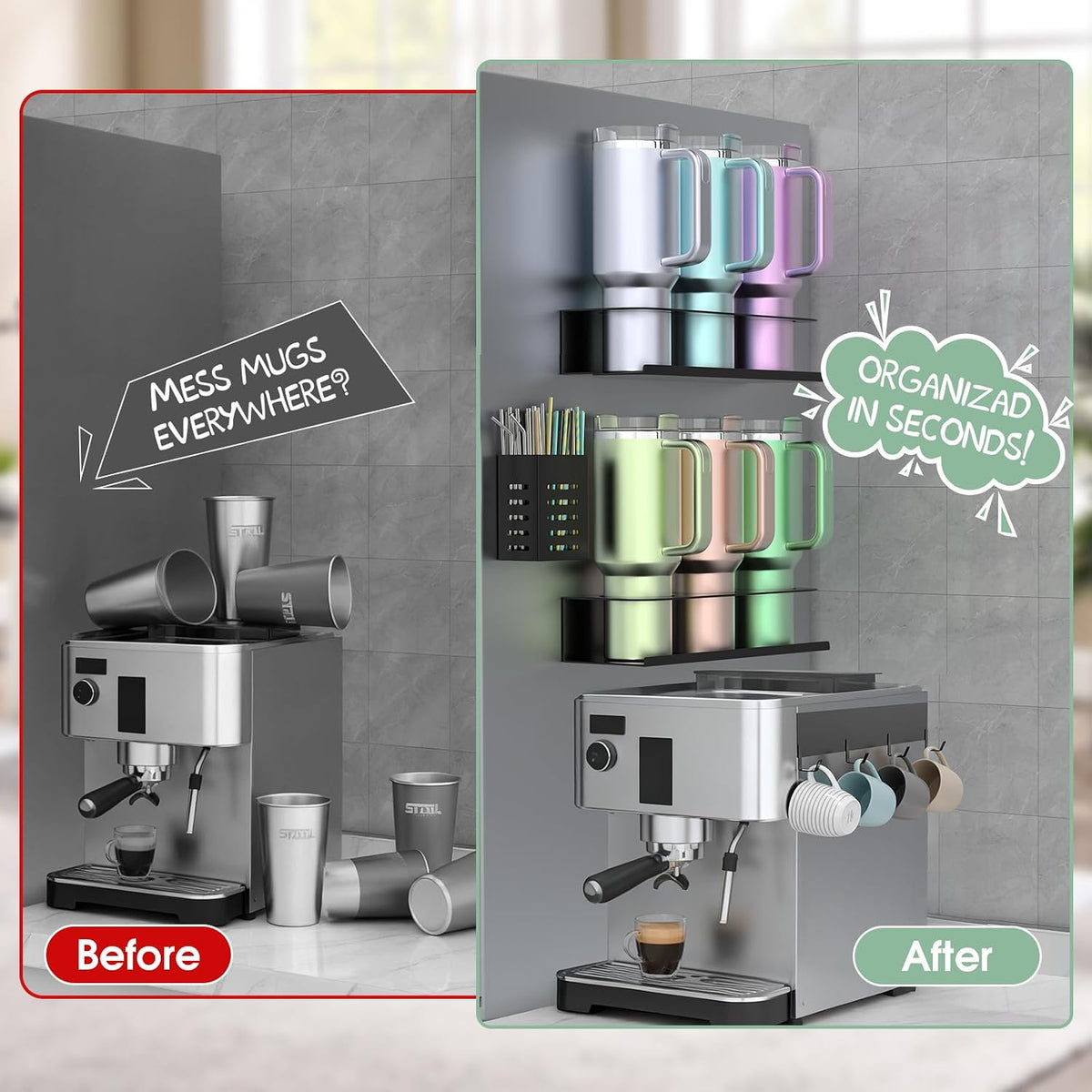 Magnetic Stanley Cup Holder for Fridge, Water Bottle Organizer for Tumbler with Double Sided Tape Hold Stanley Cup Accessories for Kitchen Cabinet Wall