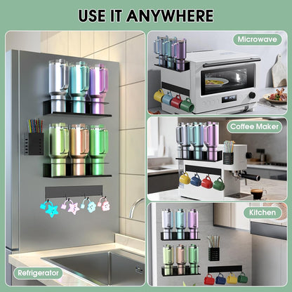 Magnetic Stanley Cup Holder for Fridge, Water Bottle Organizer for Tumbler with Double Sided Tape Hold Stanley Cup Accessories for Kitchen Cabinet Wall