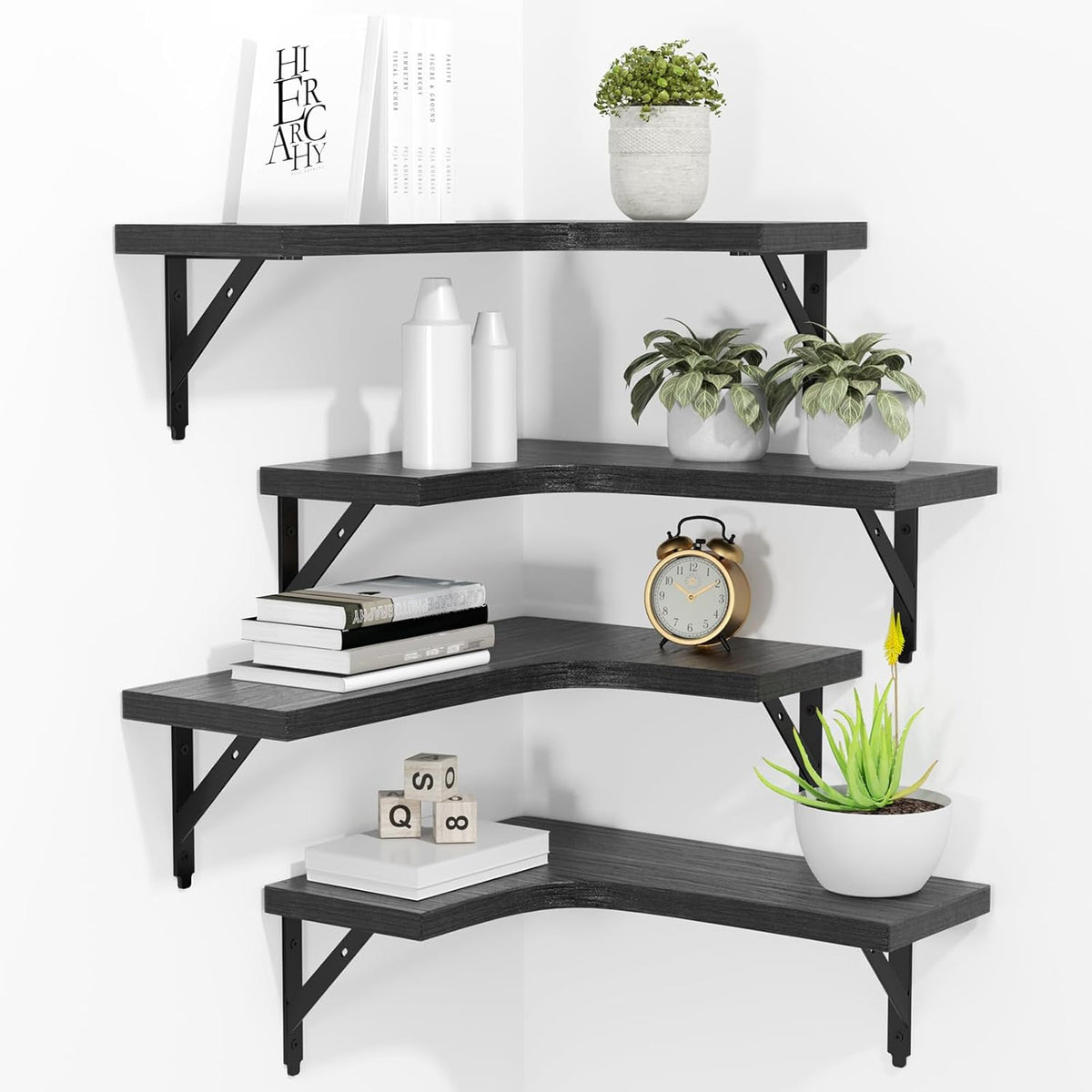 Corner Floating Shelves Wall Mounted Set of 4, Black