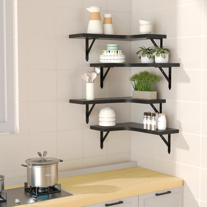 Corner Floating Shelves Wall Mounted Set of 4, Black