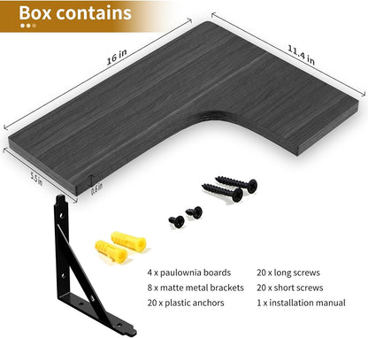 Corner Floating Shelves Wall Mounted Set of 4, Black