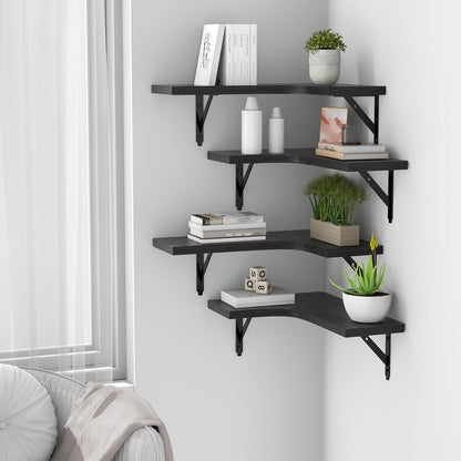 Corner Floating Shelves Wall Mounted Set of 4, Black