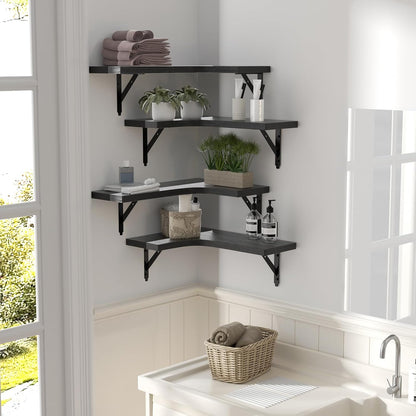 Corner Floating Shelves Wall Mounted Set of 4, Black