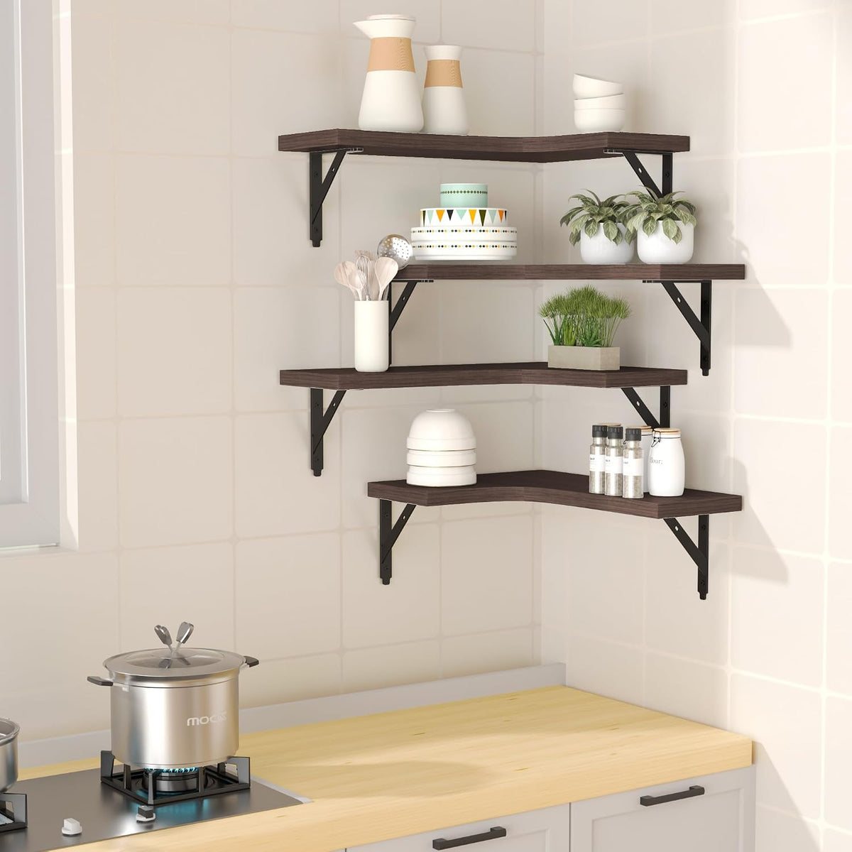 Corner Floating Shelves Wall Mounted Set of 4, Black