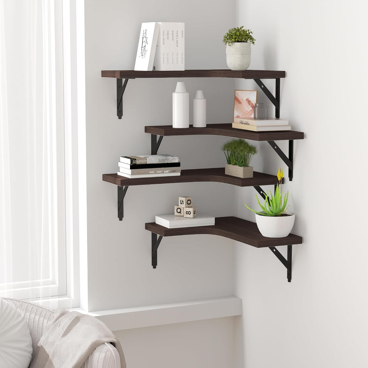Corner Floating Shelves Wall Mounted Set of 4, Black
