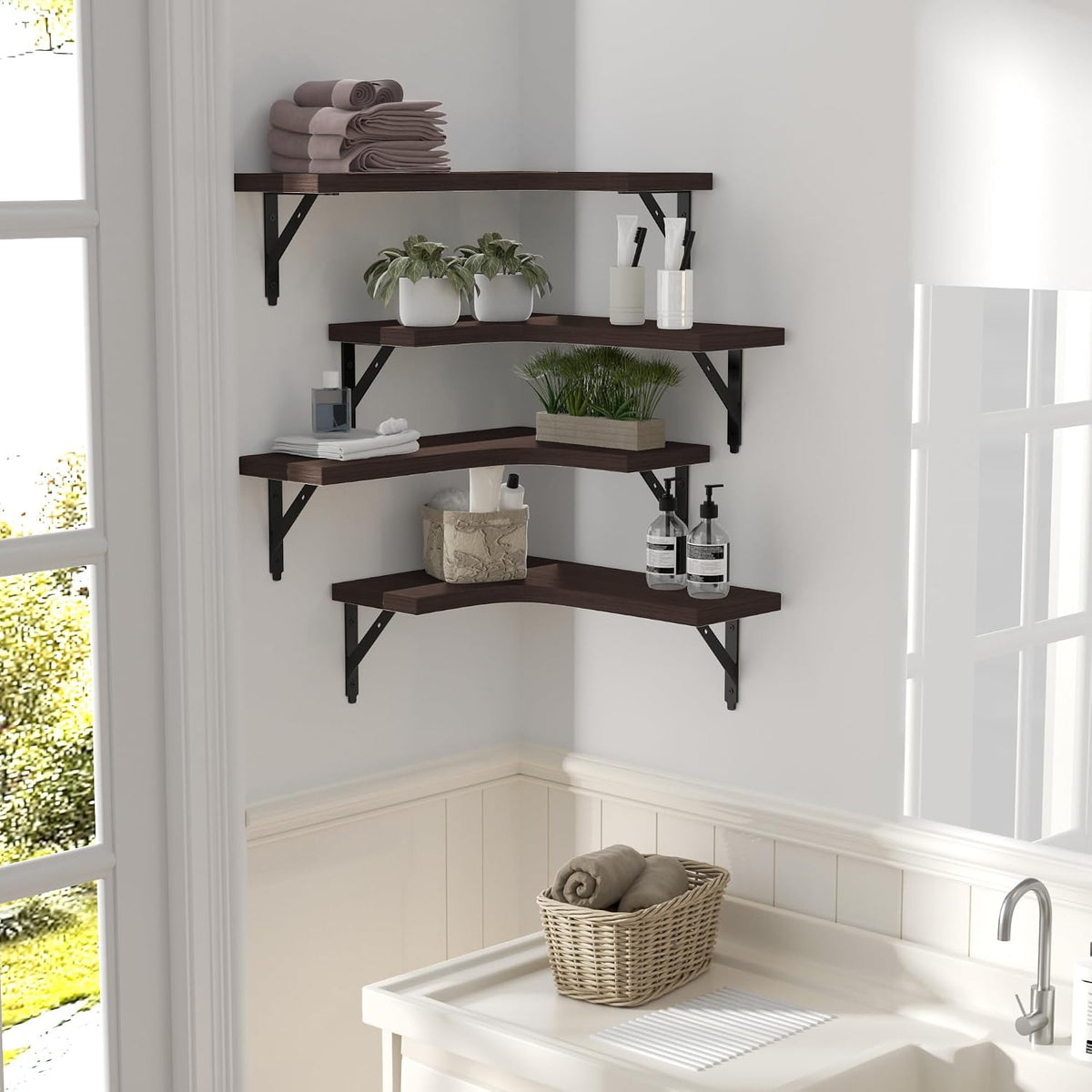 Corner Floating Shelves Wall Mounted Set of 4, Black