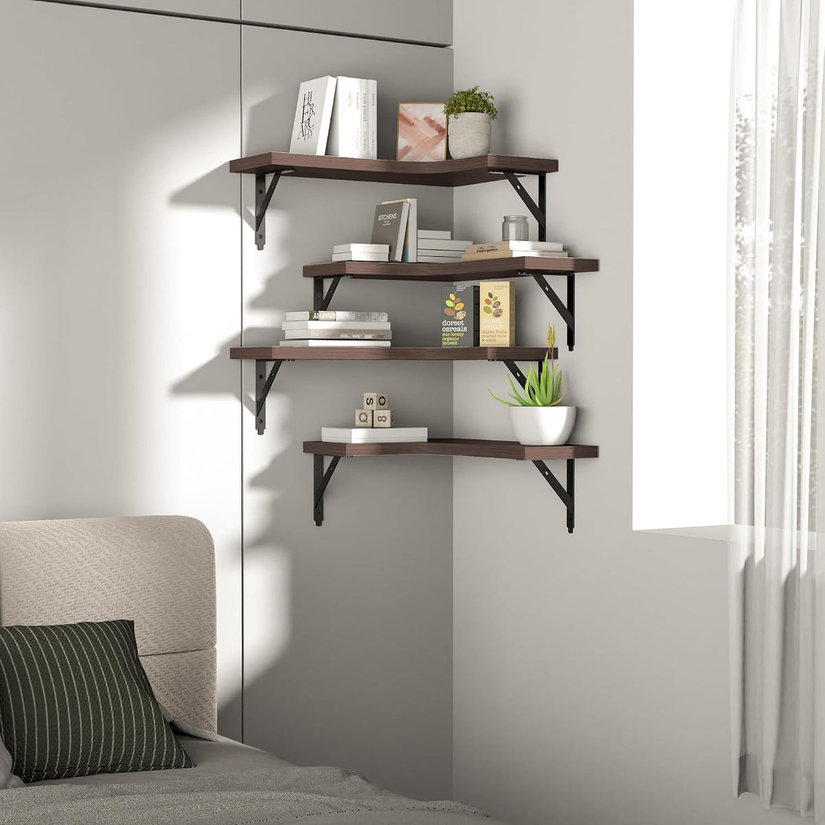 Corner Floating Shelves Wall Mounted Set of 4, Black