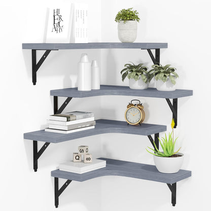 Corner Floating Shelves Wall Mounted Set of 4, Black