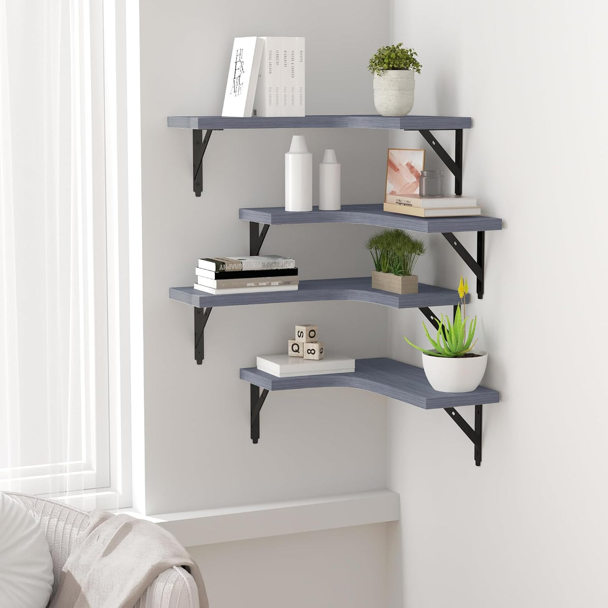 Corner Floating Shelves Wall Mounted Set of 4, Black