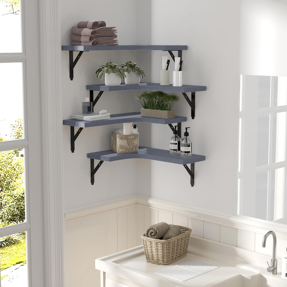 Corner Floating Shelves Wall Mounted Set of 4, Black