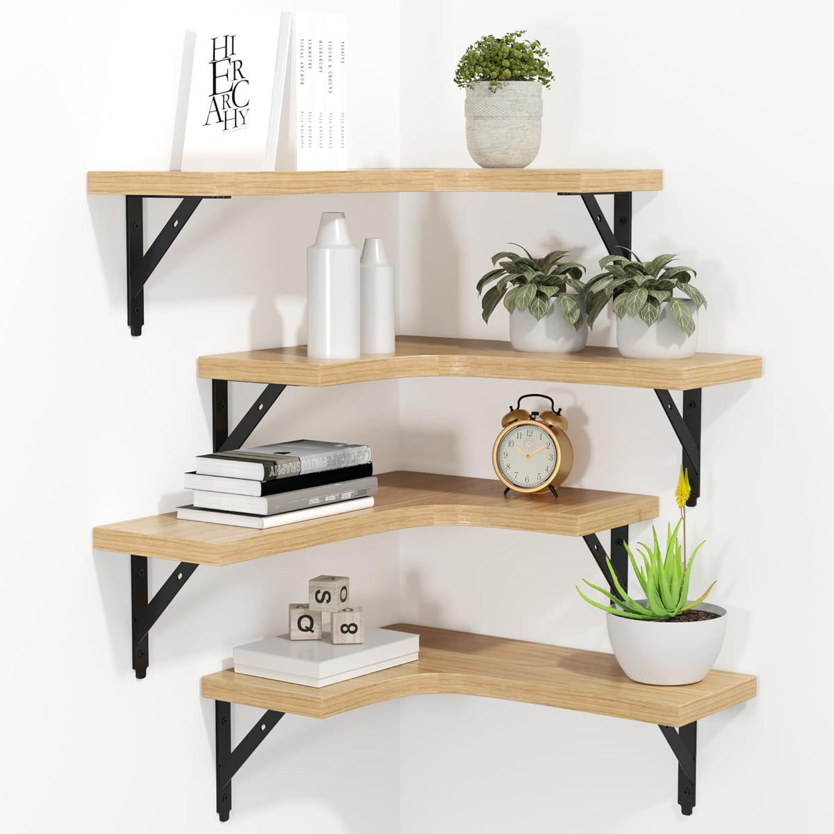 Corner Floating Shelves Wall Mounted Set of 4, Black