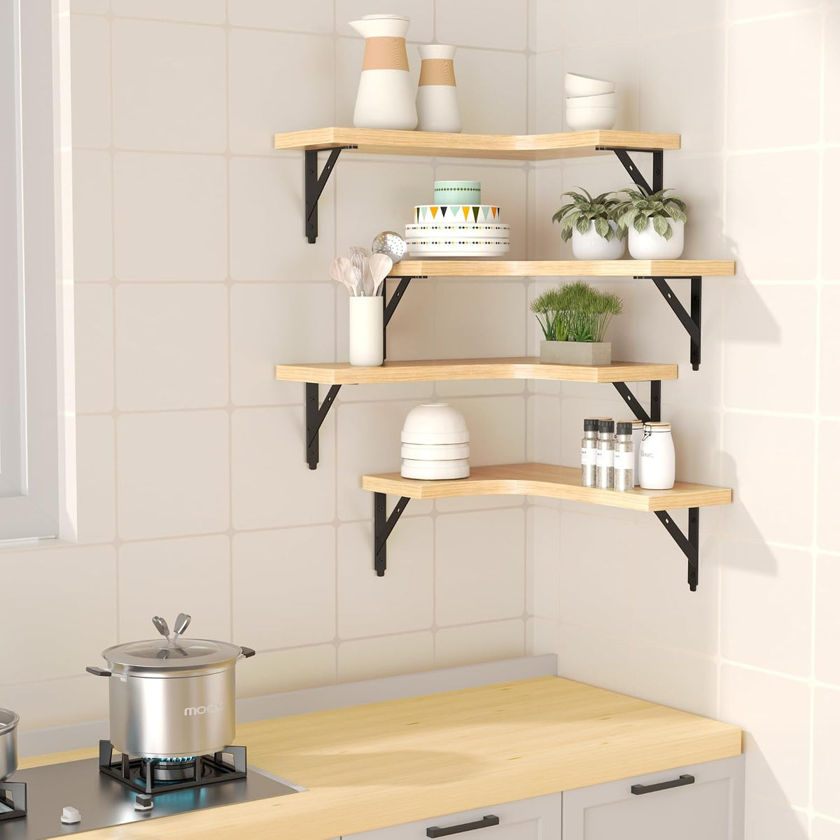 Corner Floating Shelves Wall Mounted Set of 4, Black