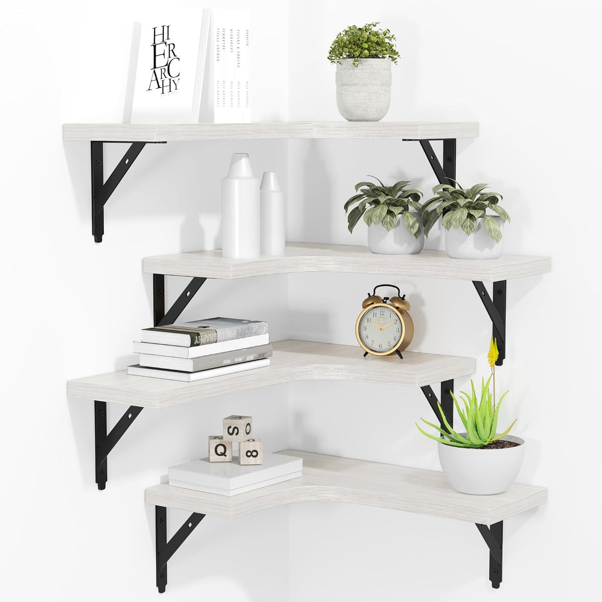 Corner Floating Shelves Wall Mounted Set of 4, Black