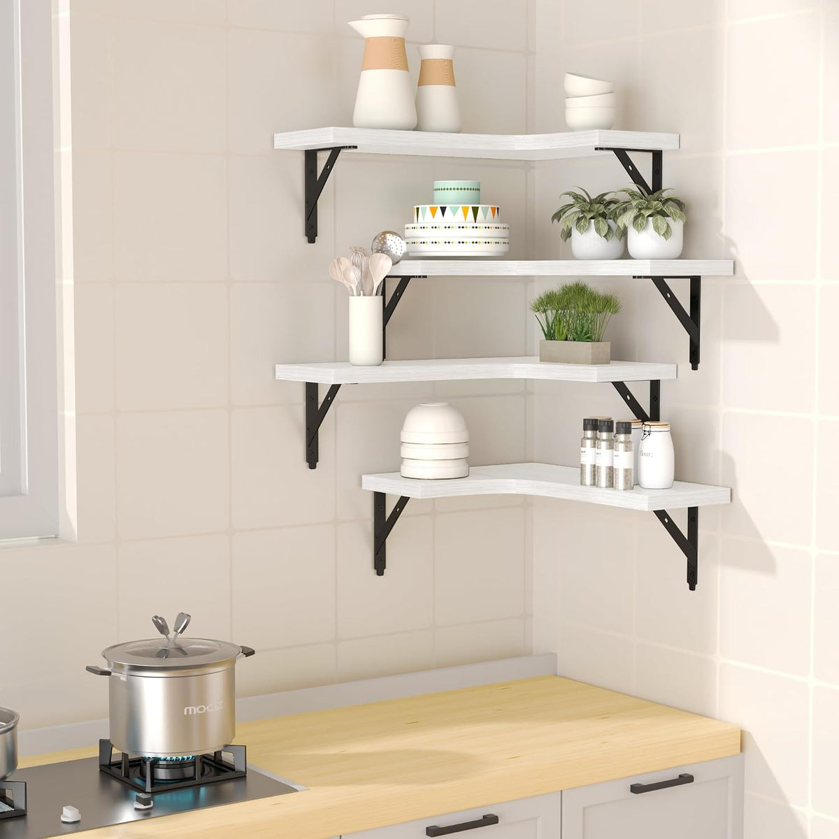 Corner Floating Shelves Wall Mounted Set of 4, Black