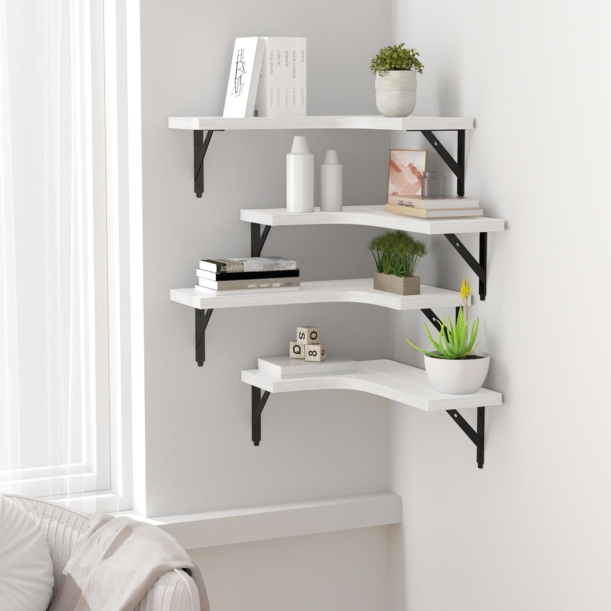 Corner Floating Shelves Wall Mounted Set of 4, Black