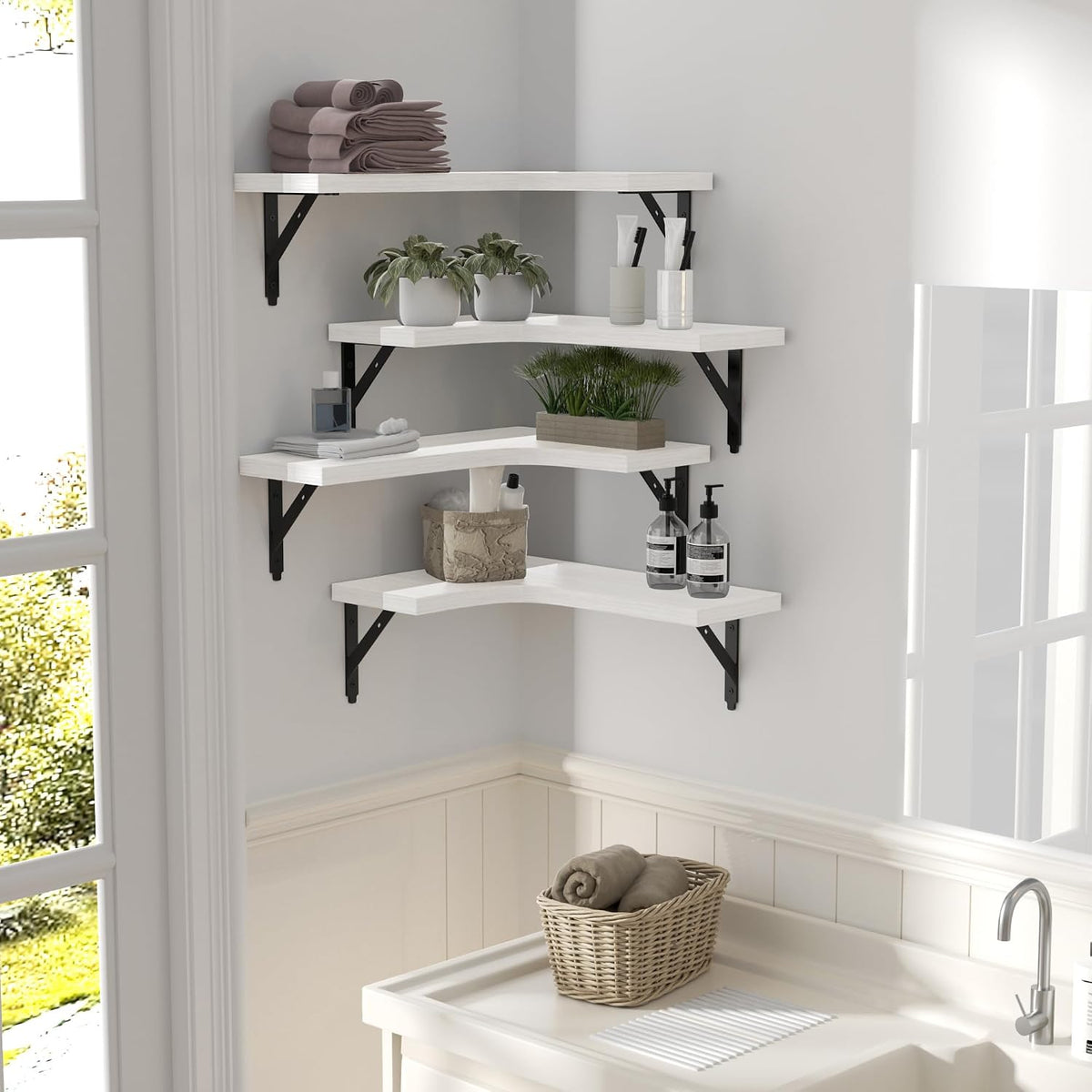 Corner Floating Shelves Wall Mounted Set of 4, Black