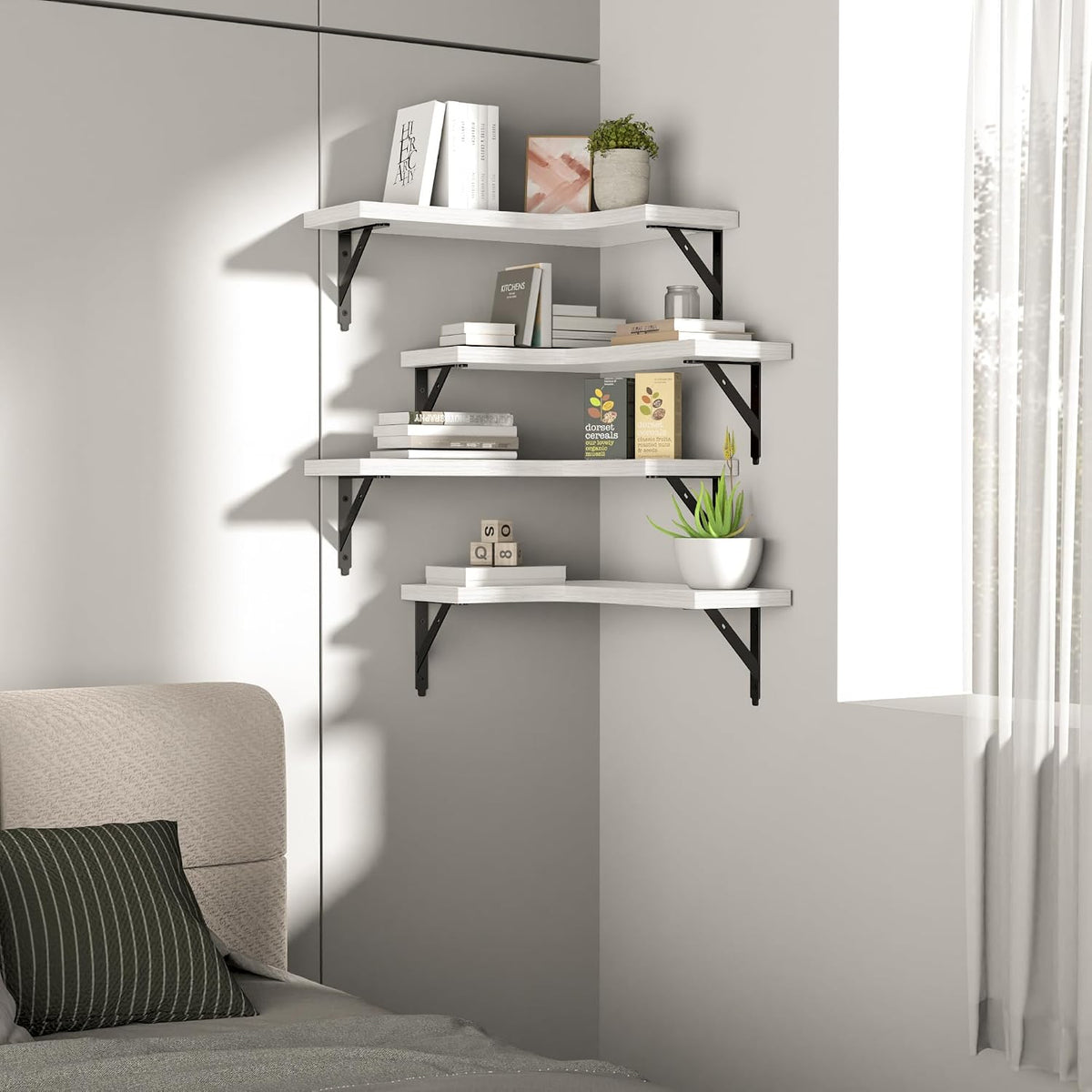Corner Floating Shelves Wall Mounted Set of 4, Black
