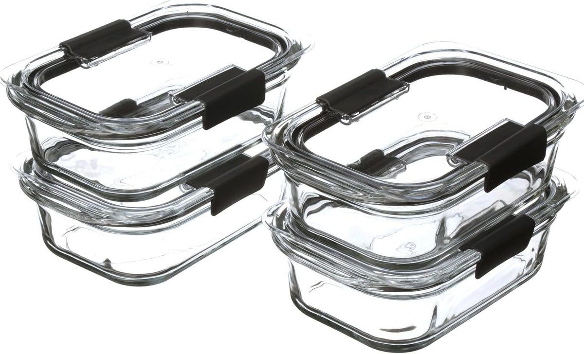 Brilliance Glass Food Storage Containers, Assorted Sizes, Set of 9, BPA-Free, Leak-Proof, Clear