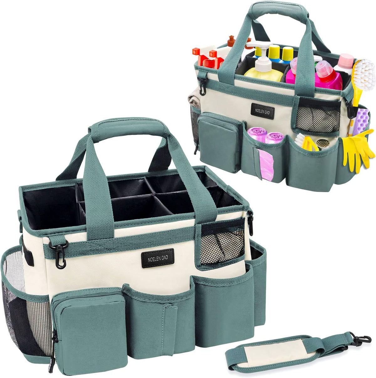 Wearable Cleaning Caddy Bag,Cleaning Supply Tote for Cleaning Supplies, Cleaning Organizer with Adjustable Shoulder and Waist Straps for Cleaners & Housekeepers (Green White, Large)