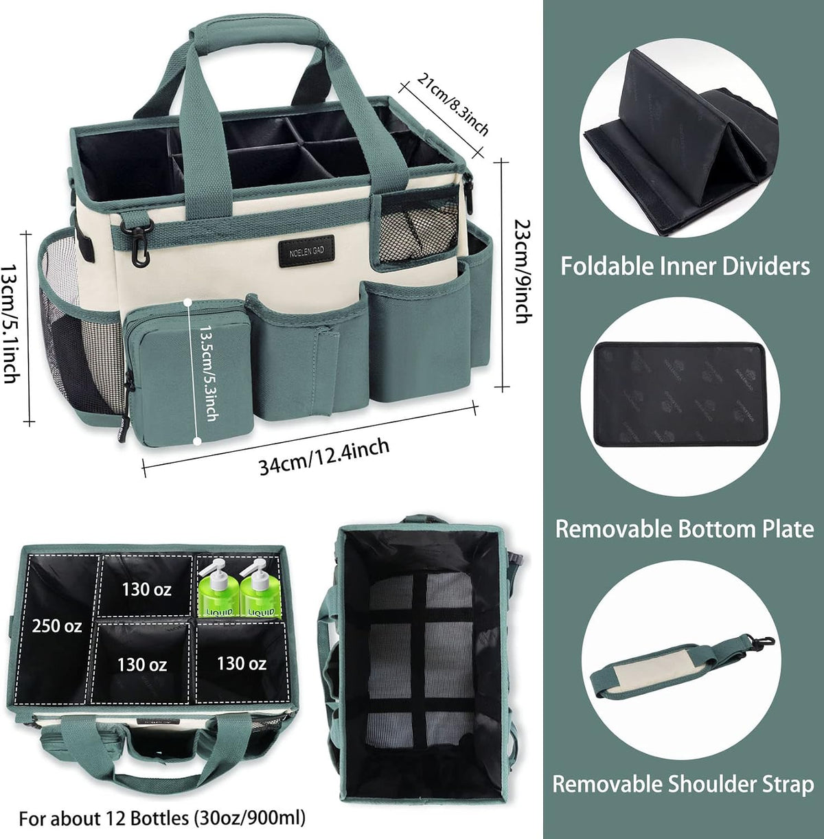 Wearable Cleaning Caddy Bag,Cleaning Supply Tote for Cleaning Supplies, Cleaning Organizer with Adjustable Shoulder and Waist Straps for Cleaners & Housekeepers (Green White, Large)