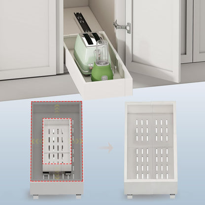 Pull out Cabinet Organizer,Expandable Width(11"-16"),Depth(17"-24") with 3 Rails,Roll out Drawers,No Drill Adjustable Slide out Shelves for Kitchen,Pantry,for Both Lip and Lip-Free Cabinets,White(1PC)