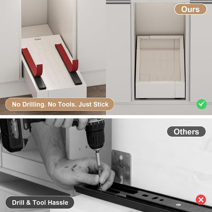 Pull out Cabinet Organizer,Expandable Width(11"-16"),Depth(17"-24") with 3 Rails,Roll out Drawers,No Drill Adjustable Slide out Shelves for Kitchen,Pantry,for Both Lip and Lip-Free Cabinets,White(1PC)