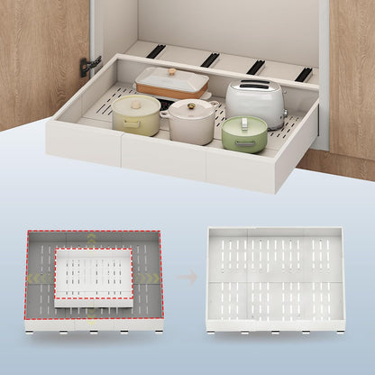 Pull out Cabinet Organizer,Expandable Width(11"-16"),Depth(17"-24") with 3 Rails,Roll out Drawers,No Drill Adjustable Slide out Shelves for Kitchen,Pantry,for Both Lip and Lip-Free Cabinets,White(1PC)
