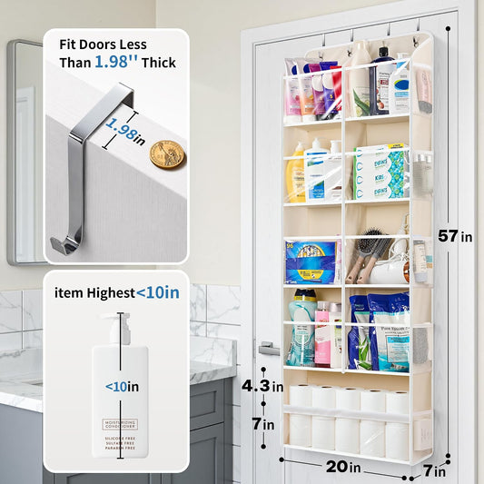 Over the Door Organizer for Bedroom, Pantry, Bathroom, 5 Shelf Grey | Anti-Tilt Design, 44 lb Load Capacity, Hanging Door Organizer with 5 Large Capacity Pockets, Behind Door Storage for Nursery